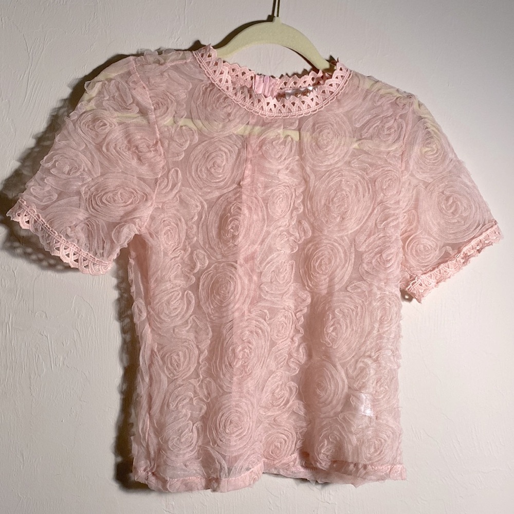 Peach brand, pink, Floral pattern Sheer top, size S